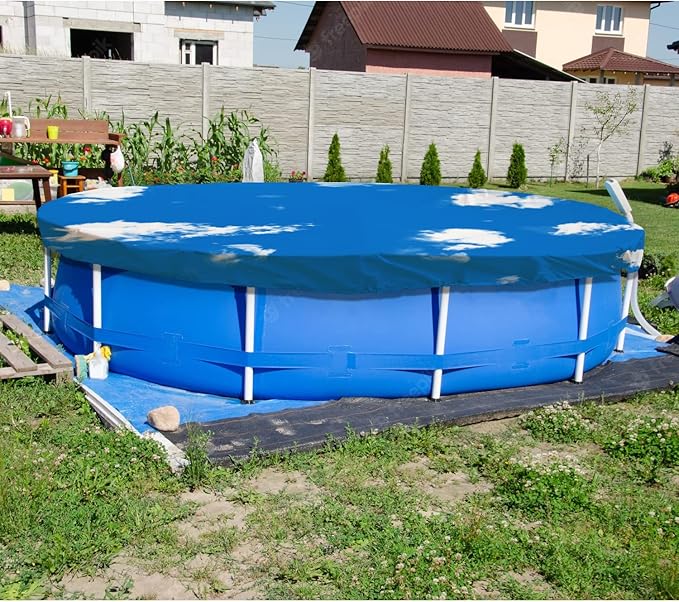 ECOOPTS 19 ft Waterproof Round Polyester Pool Cover for Above Ground Pools, Swimming Pool Cover Protector Winter Safety Cover (Blue Sky)