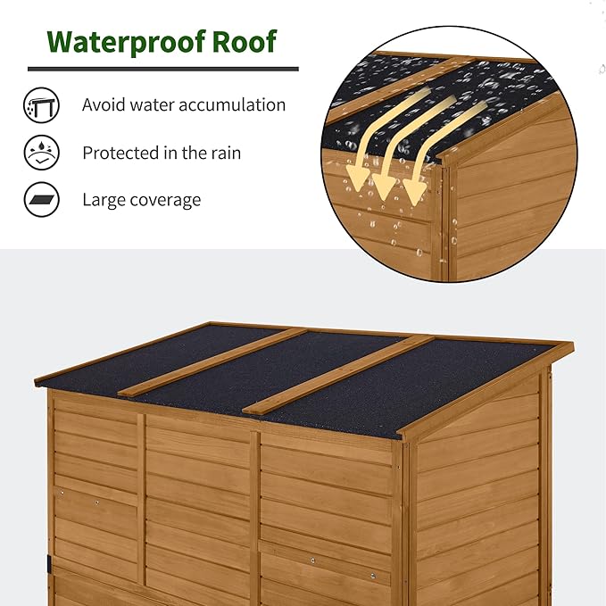 Macrout Large Outdoor Storage Cabinet with 6 Shelves (4.8 x 2.2 x 6.5 ft), Outside Storage Shed with Lock, Wooden Garden Shed for Yard Patio Lawn, 1738 (Natural)