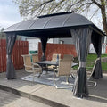 Domi 10'x12' Hardtop Gazebo Arc Canopy,Outdoor Aluminum Gazebo with Galvanized Steel Double Roof,Curtain and Netting,Permanent Gazebos Pavilion for Patio Deck,Backyard,Gray