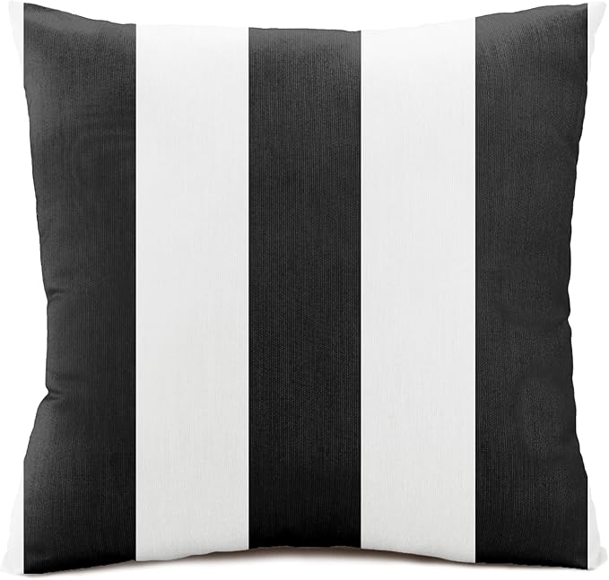 Austin Horn Classics Sunbrella Cabana Stripe White/Black, Knife Edge, Zippered Opening, 24-inch Pillow Cover (Set of 2), No Insert Included