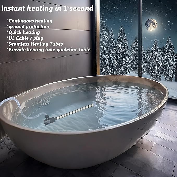 1500W Immersion Water Heater Portable Electric Pool and Hot Tub Submersible Water Heater with WiFi Timer and Auto Shut Off for Spa, above ground pool, Bathtub, Swimming pool & baptismal pool