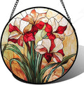 Stained Glass Window Hanging - Red Gladiolus Flower Suncatcher for Door Yard Sun Catchers Decor Christmas Mother's Day Birthday Gifts for Lovers Women Mom Nana Girlfriend Wife 6.3 in
