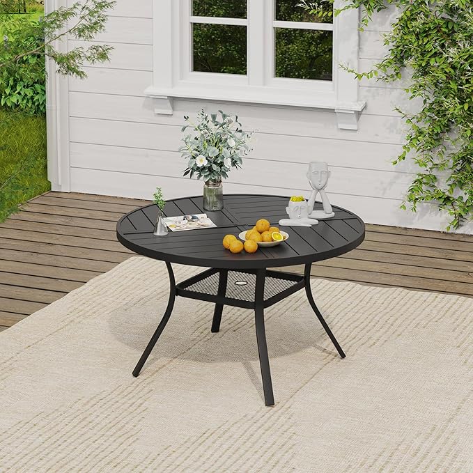 VICLLAX 5 Pieces Outdoor Dining Set, Patio Furniture Set of 4 Patio Swivel Dining Chairs and 40.6" Patio Spliced Round Tabletop with Storage Shelf, Dark Charcoal Chairs & Black Tabletop