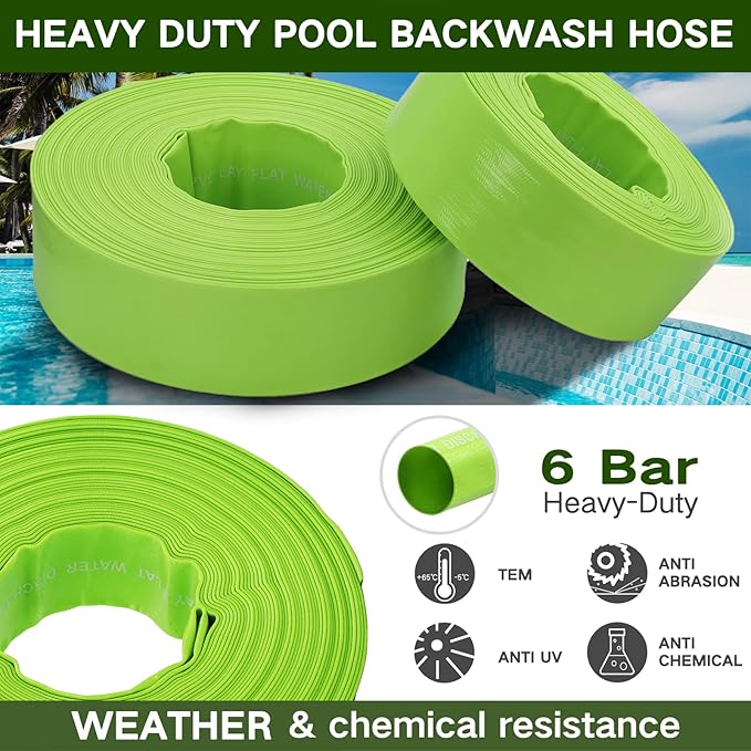 Eastrans 3'' x 50 FT Pool Backwash Hose with 2 Hose Clamps,Extra Heavy Duty Discharge Hose,Drain Hose for Swimming Pool,Super wear-resistant,weather blast,green