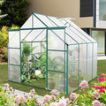 Favfurish 8X8 FT Greenhouses for Outdoors,Polycarbonate Greenhouse, Aluminum Heavy Duty Walk-in Green Houses, Adjustable Roof, Raised Base and Double Sliding Door for Outside Backyard, Green