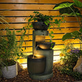 3-Tier Natural Bowl Cascading Garden Water Fountain with LED Lights - Water Fountain Outdoor Indoor Decor for Garden, Patio, Deck, Porch and Office Living Room Home Art Decor 10"x9"x20"