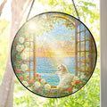 FLAGWIX Christmas Cat Gifts for Women - Stained Glass Window Hanging 8 in - Beach Gifts for Women Mom Grandma, Gift for Cat Lovers, Suncatcher Holiday Christmas Decorations for Home, Coastal Decor