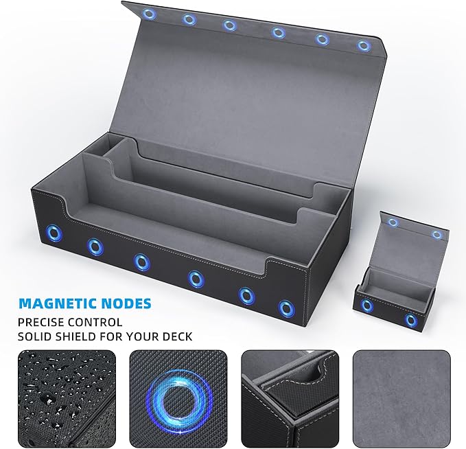 AFIING MTG Deck Box 6 In1 with MTG Playma,Premium Card Storage Box with 5 Pcs MTG Deck Box Holds 2400+ Trading Cards, Large TCG Card Deck Case for Magic Yugioh Sports Cards (Black&Grye)