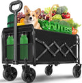 Collapsible Wagons Carts Foldable Wagon, Foldable Wagon Cart with Wheels, Folding Wagons for Beach Camp Sports Garden, 2 Cup Holders/Lightweight Portable/Black/360 LBS