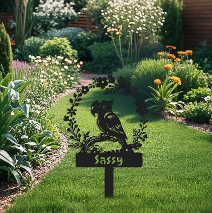 Custom Parrot Memorial Stake,Metal Parrot Grave Marker,Parrot Garden Sign,Remembrance Stake,Bird Loss,Outdoor Garden Yard Sign Parrot 12inch
