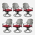 Set of 6 Cast Aluminum Patio Chairs with Cushions, All-Weather Aluminum Outdoor Swivel Chairs, Metal Outdoor Rocking Chairs for Backyard, Poolside and Bistro(Red, 6 Pieces)