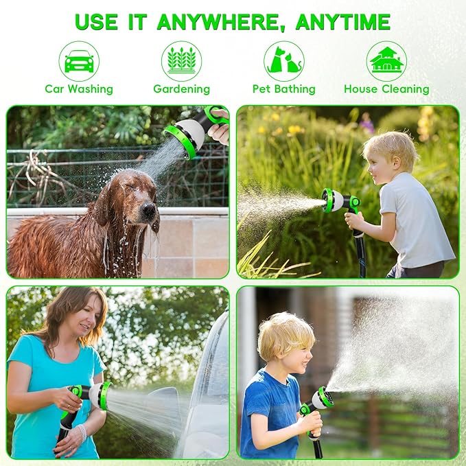 Garden Hose 50FT, NON-EXPANDABLE Heavy-Duty Flexible & Lightweight Water Hose with 10-Function Nozzle, No-Kink, Leak-Proof, Solid Fittings for Car, RV Marine Camper, Outdoor, Yard, Lawn