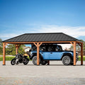 Modern Shade Tranquil Grove Wood Gazebo 12' x 24', Permanent Grill Gazebo with Galvanized Steel Hardtop Roof, Cedar Framed Wooden Pavilion for Garden, Backyard