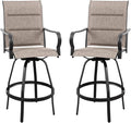 Vongrasig 2 Piece Outdoor Patio Swivel Bar Chairs, All Weather Padded Sling Textile High Top Bar Stools, Bistro Set for Backyard, Lawn Garden, Balcony, Gray