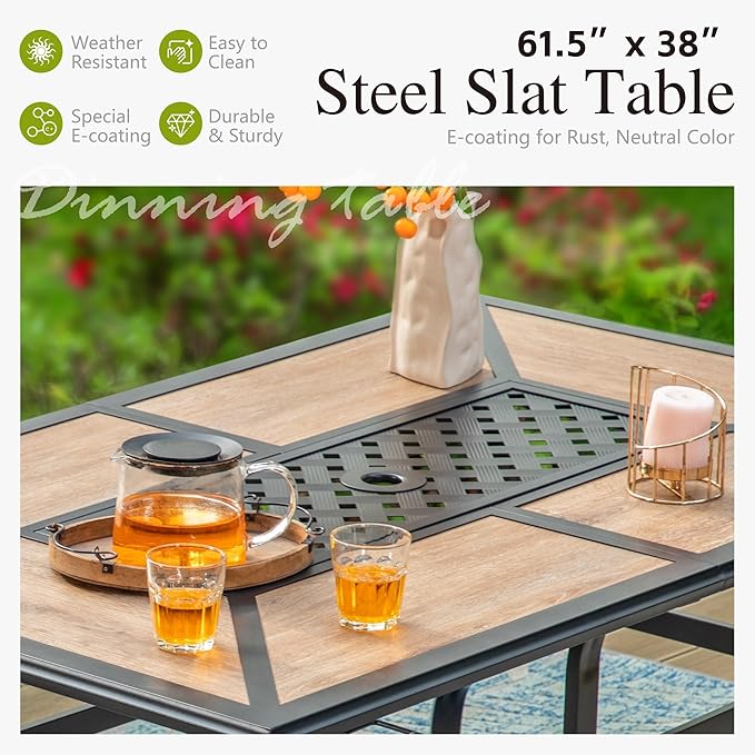 Sophia & William Patio Set with Umbrella Patio Dining Set for 6 with 13ft Rectangle Patio Umbrella Red, 6 x Patio Chairs Grey, 1 Wood Like Outdoor Dining Table with Umbrella Hole for Lawn Garden