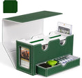 Card Deck Box for MTG, Double Card Storage Box with 2 Commander Display & 1 Dice Tray, Fits 200+ Double Sleeved Cards, Organizer for CCG TCG Sports Cards (Green White)