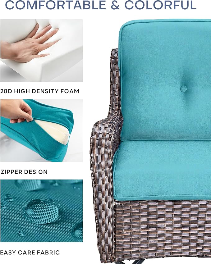 Pop 22x25/22x24 Outdoor Chair Cushions Set of 4 - Heavy Duty High Back Replacement Zippered Cushion for Patio Furniture Dining Rocking Chairs Loveseat L-Shape Sofa - Turquoise/Button
