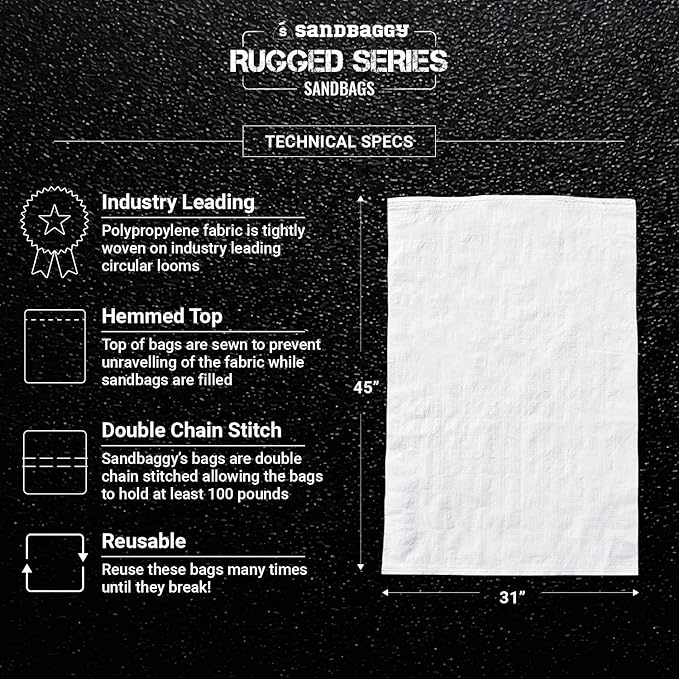 Sandbaggy Large Sandbags - Size: 31" x 45" - Thick Heavy Duty Contractor Bags, Heavy Duty Garbage Bags, Dumpster Bag, Construction Trash Bags, Contractor Bags 6 mil (100)