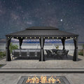 PURPLE LEAF 14' x 20' Patio Hardtop Gazebo Metal Roof Heavy Duty Wind Resistance Outdoor Permanent Large Pavilion Gazebo for Patio Deck and Garden, Netting and Curtains Included, Light Grey