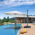 PURPLE LEAF 8' X 8' Patio Umbrella with Base for Pool 7' High Offset Outdoor Cantilever Umbrella Swimming Pool Umbrella with 360°Rotation for Poolside White