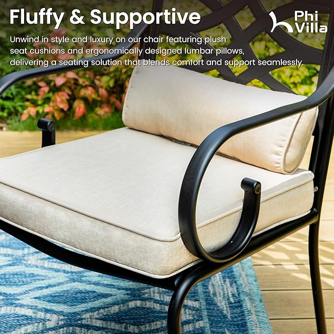 PHI VILLA Patio Dining Set for 6, 7 PCS Outdoor Dining Sets - 1 Rectangle 37x60in Dining Table (1.57" Umbrella Hole) & 6 Swivel Dining Chairs,Metal Patio Furniture for Outdoor Kitchen Lawn and Garden