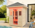 Albott Outdoor Sauna 3 Person, Infrared Saunas for Home, Low EMF 2645W/240V Spruce Wood Dry Sauna with Tourmaline Stone Foot Warmer, 7-Color Light Therapy & 2 Bluetooth Speakers, 60.2"x43.3"x98.4"