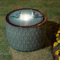 Glitzhome 14.75”H Outdoor Ceramic Water Fountain with LED Light and Pump, Embossed Leaf Pattern Floor Standing Bird Bath Fountain with Two Birds Decor for Patio Porch Deck Backyard, Turquoise