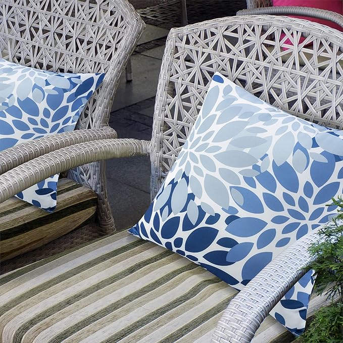 Outdoor Pillows, Pack of 2 Waterproof Decorative Throw Pillows with Inserts, 18”x18” Square Pillows for Couch, Sofa and Patio Furniture