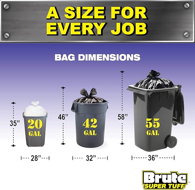 Heavy Duty Contractor Bags, Extra Large Trash Bags, Twist Tie Closure, Black, 42 Gallon, 20 Count