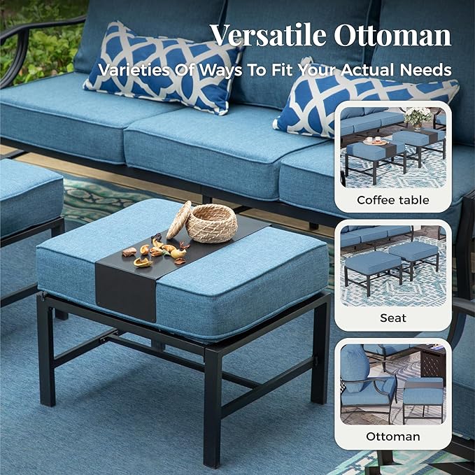 Patio Furniture Set 5 pcs, Outdoor Patio Furniture, 3-Seat Sofa, 2 Swivel Chairs, 2 Ottomans and 5.75" Extra Thick Cushion, Conversation Set for Backyard Deck,Navy Blue