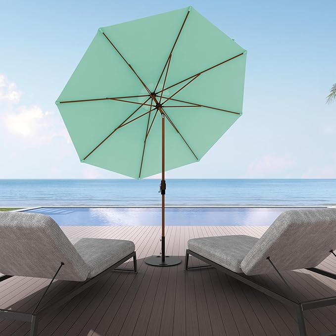 Midtown Umbrellas Sunbrella Umbrella Outdoor Patio Umbrella 2-8 Feet in Canvas Glacier Acrylic Fabric - Auto-Tilt Aluminum Frame For Backyard Umbrella, Deck Umbrella & Porch Umbrella - Wooden Pole