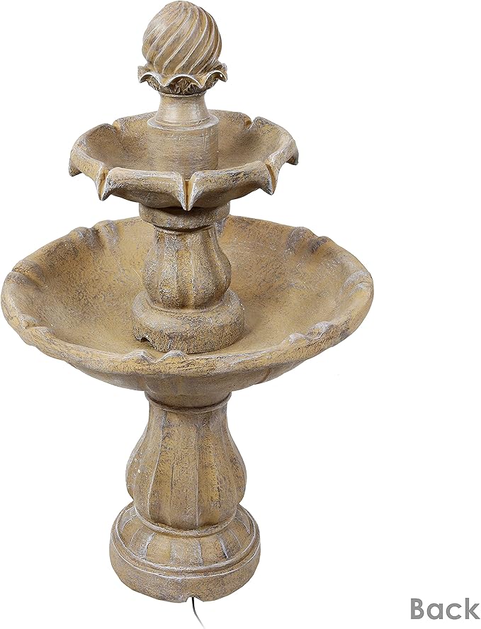 Sunnydaze 35" Solar 2-Tier Outdoor Water Fountain - Outdoor Water Fountain with Battery Backup and Pump - Earth