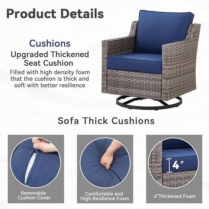 Outdoor Swivel Rocking Chair, Rocking Chair Outdoor with Stylish Armrests, Wicker Patio Chairs Set of 2 with Comfy Cushions for Garden Deck Porch