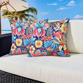 Outdoor Pillow Covers 18x18 Inch Set of 2 Tropical Floral Plants Boho Throw Pillows Cases Waterproof Square Garden Cushion Sham for Patio Funiture Tent Balcony Bench Sofa Couch, Blue