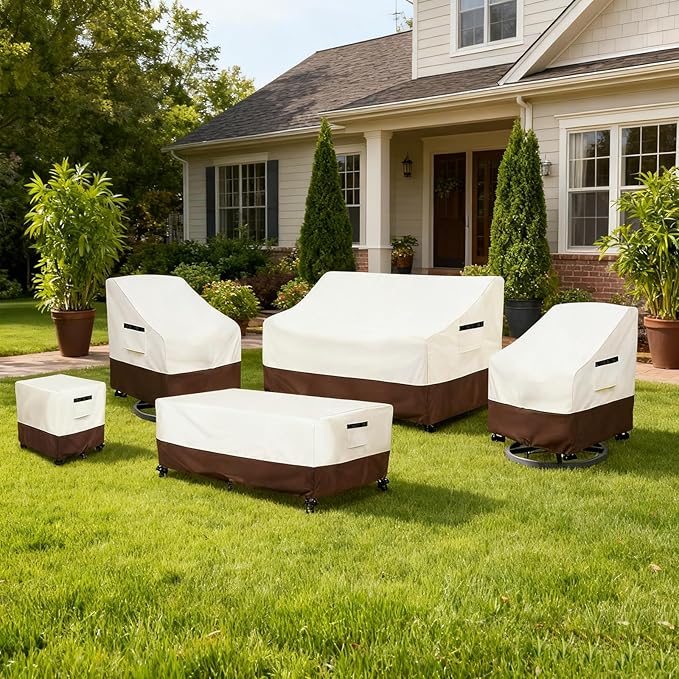 Patio Chair Covers 2 Pack,Swivel Lounge Chair Cover,Waterproof Heavy Duty Outdoor Lawn Patio Furniture Covers 28 W x 31 D x 38.5 H inches,Beige & Brown