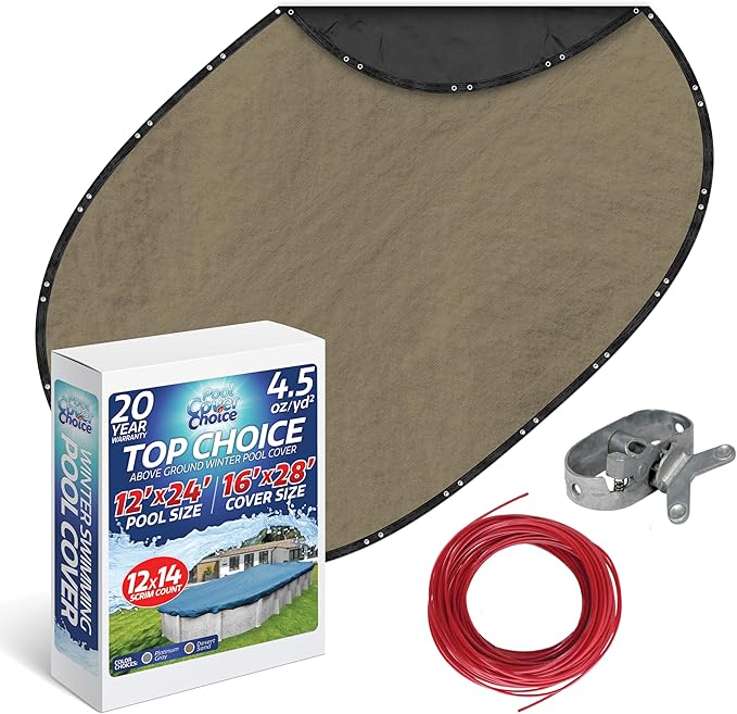 Winter Swimming Pool Cover for 12 ft x 24 ft Aboveground Oval Pool Size, Top Choice Series, Solid Material, Color - Desert Sand, Pool Cover Choice 601224-4CHOICE