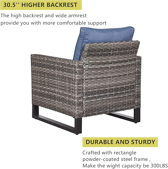 HUMMUH 7 Piece Patio Furniture Set with Fire Pit Table 41in 55,000 BTU,Wicker Outdoor Conversation Sets - Outdoor Chairs Set of 2 Patio Sofa for Porch,Garden,Backyard
