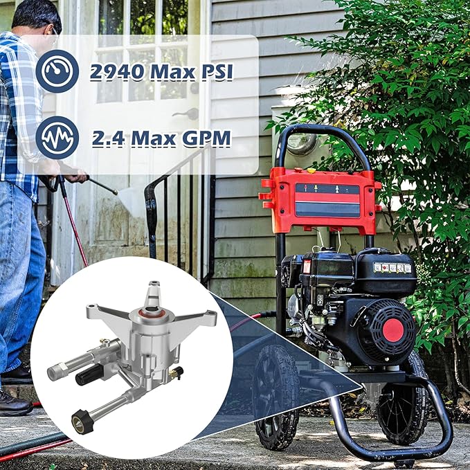 AgiiMan High Pressure Washer Pump Head - Replacement Water Gasoline Pump, 2940 Psi Troy Bilt SRMW22G26-EZ Oil Pump Accssories Fits KARCHER Craftsman, Front Facing Inlet Outlet