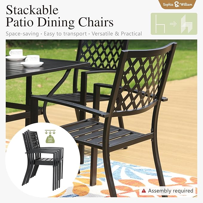 Sophia & William Patio Table and Chairs Set, Outdoor Dining Set for 6, 7 Piece Metal Patio Furniture, 60" Rectangular Table with Wood-Like Tabletop(Diamond)