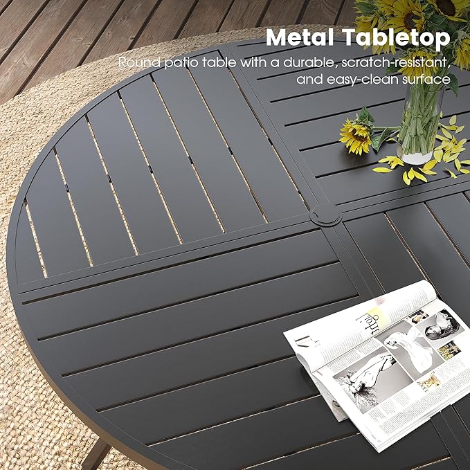 DIFY 9 Pieces Outdoor Patio Dining Set, 8 Dark Grey Textilene Swivel Dining Chairs and 59.8" Black Round Metal Dining Table, Outdoor Table and Chairs