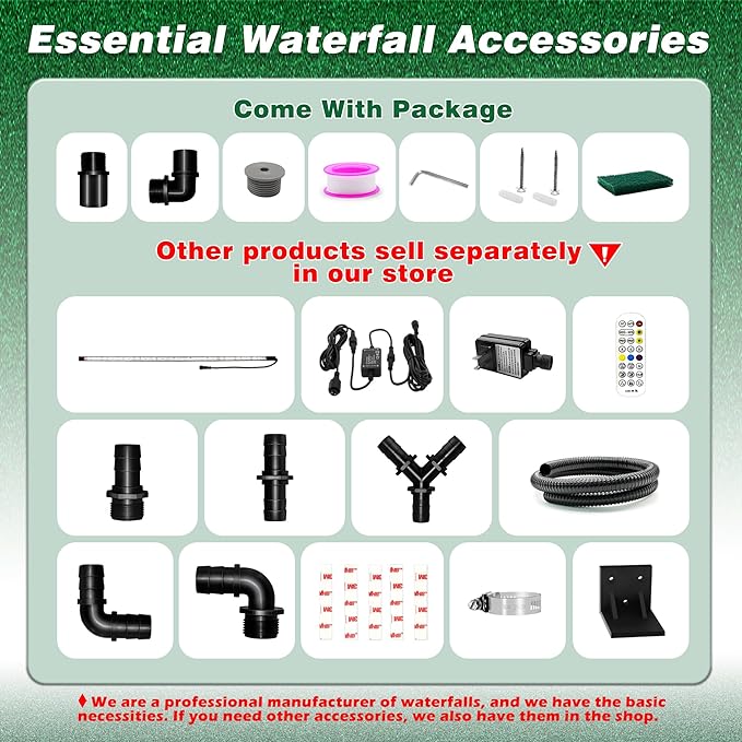 Waterfall Spillway, Stainless Steel Pool Fountain w/Top Open Lip & Pipe Connector Kits for Outdoor/Indoor Decorative, 11.8'' Pool Water Feature for Garden Patio, Backyard Koi Pond Decor