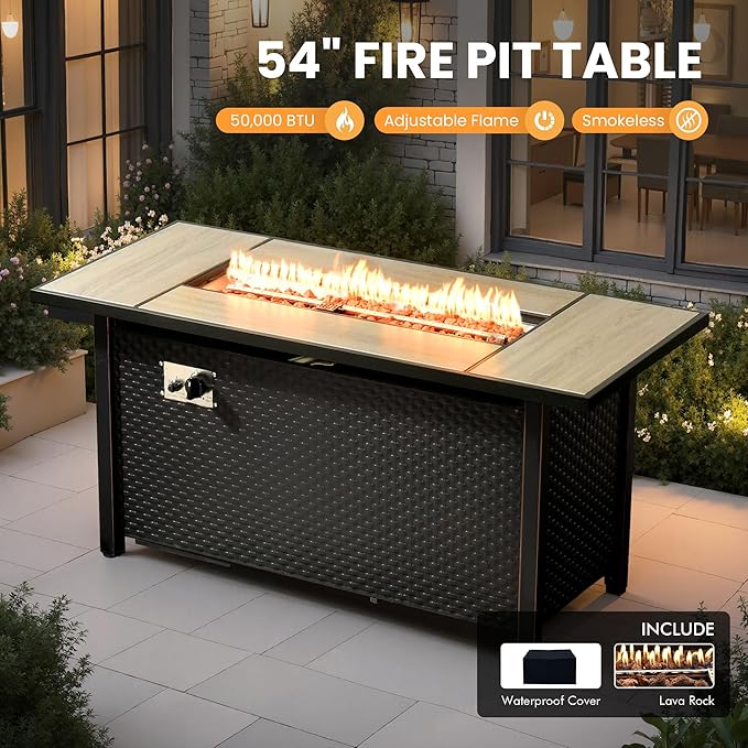 Outdoor Sectional Patio Furniture Set with Fire Pit Table and Swivel Rocking Chairs,11 Pieces Wicker Conversation Sets L Shaped Couch Out Door Sofa Outside Furniture for Garden Deck Yard,Black