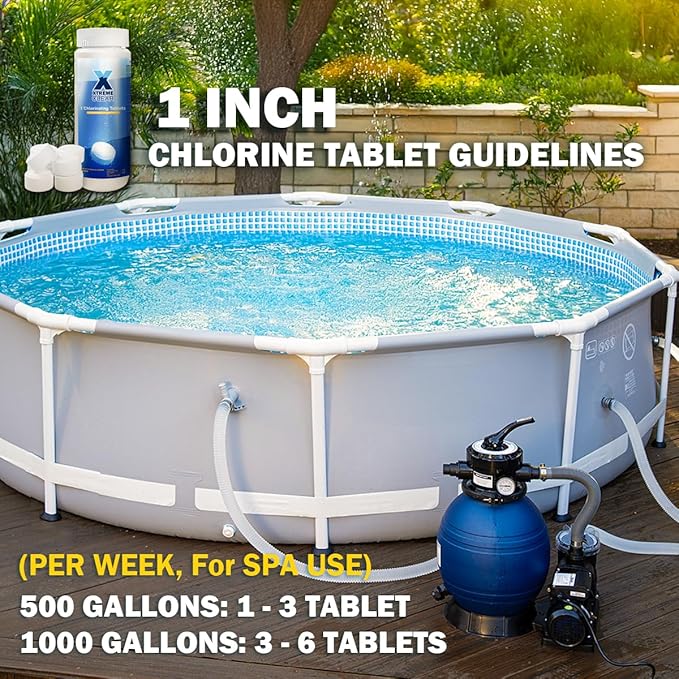 XtremeClear 1.5 Pounds Chlorine Tablets for Swimming Pools, Spa, Hot Tub, Long-Lasting Stabilized 1" Chlorinating Tablets Chemicals, Small Pool