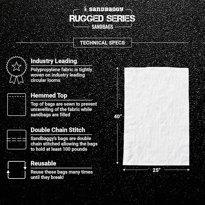 Sandbaggy Large Sandbags - Size: 25" x 40" - Thick Heavy Duty Contractor Bags, Heavy Duty Garbage Bags, Dumpster Bag, Construction Trash Bags, 6 mil (500 Bags)