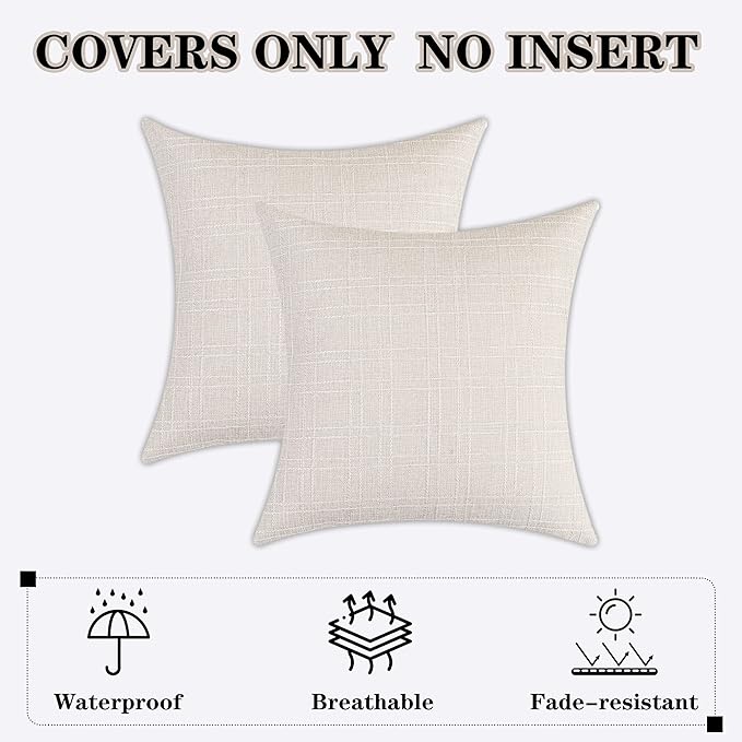 Kevin Textile Pack of 2 Outdoor Waterproof Pillow Covers Checkered Decorative Cushions Sham Throw Pillowcases Shell for Patio Tent Garden Couch Bed Sofa 22x22 Inch Light Beige