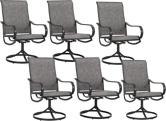 Sophia & William Patio Chairs Patio Dining Chairs Set of 6 Swivel Patio Chairs Textilene High Back Support 300lbs for Lawn Garden Backyard Weather Resistant-Black Metal Frame