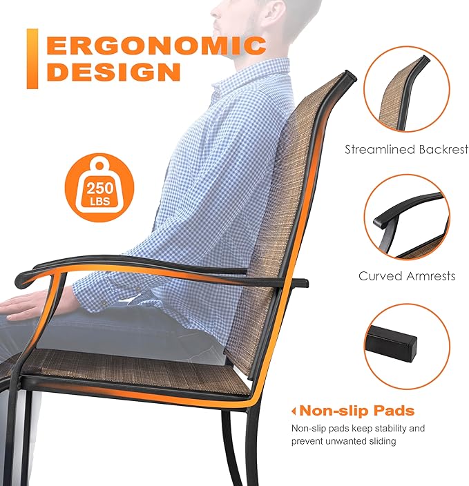 UU Garden Patio Dining Chairs Set of 2, Outdoor Chairs with Armrest, Indoor/Outdoor Chairs Backyard Deck Garden Chair, Restaurant Kitchen Dining Textilene Chair,Brown