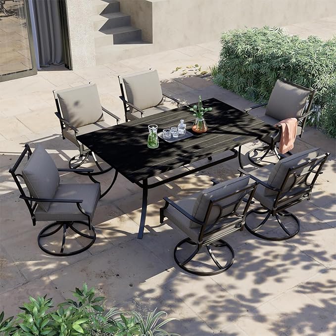 Grand patio Dining Chairs Set of 2，Outdoor Swivel Patio Dining Chairs Set of 2，Swivel Rocker Dining Chair，Outdoor Dining Chairs with Grey Cushions, Patio Chairs for Outside, Garden Lawn Porch