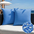 Kevin Textile Outdoor Waterproof Throw Pillow Covers Pack of 2 Weaving Texture Water Resistant Outside Decorative Cushion Covers for Garden Patio Tent Balcony Bench Couch Sofa 18x18 Inch, Blue