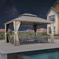 PURPLE LEAF 12' x 14' Outdoor Hardtop Gazebo, Champagne Aluminum Frame with Galvanized Steel Double Roof, Curtains and Netting for Patio Lawn and Garden
